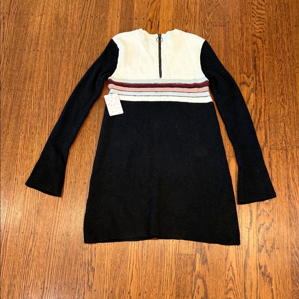 NWT Free People Long Sleeve Colorblock Sweater Dress Black XS Linen Cotton - Picture 5 of 8
